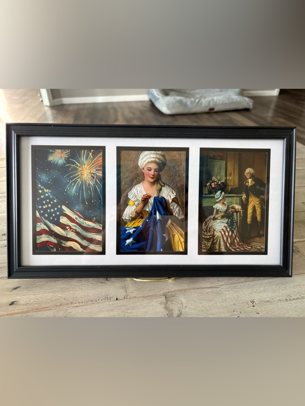 Patriotic Triptych Framed Wall Art in Black with Red, White & Blue Accents 15x8